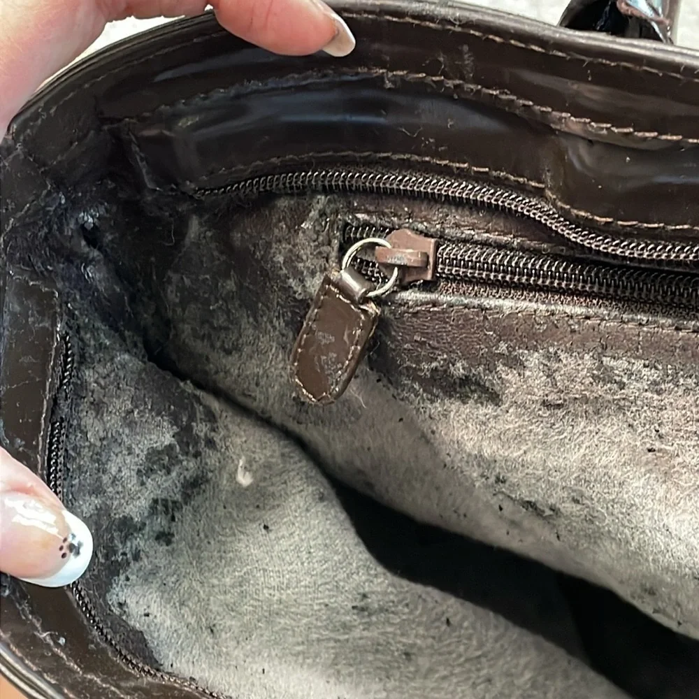 Vintage Gucci Dark Brown Patent Leather Structured Handbag 2 Way Glossy